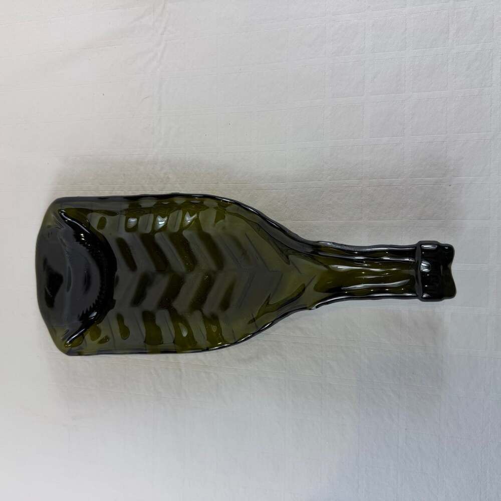 Melted Green  Glass Wine Bottle Tray 11 1/2”x4” Handmade Unique Gift - Picture 3 of 9